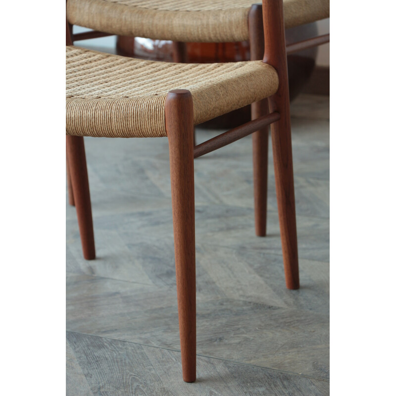 Set of 4 vintage rope and teak chairs model 75 by Niels Otto Møller, 1950