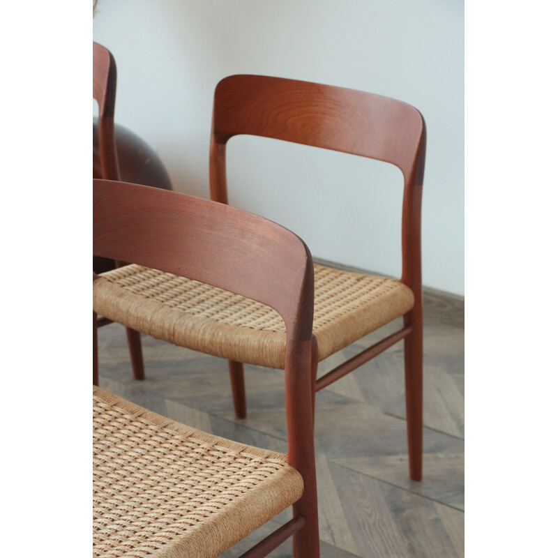 Set of 4 vintage rope and teak chairs model 75 by Niels Otto Møller, 1950