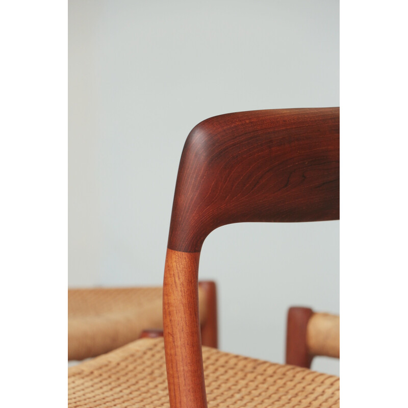 Set of 4 vintage rope and teak chairs model 75 by Niels Otto Møller, 1950