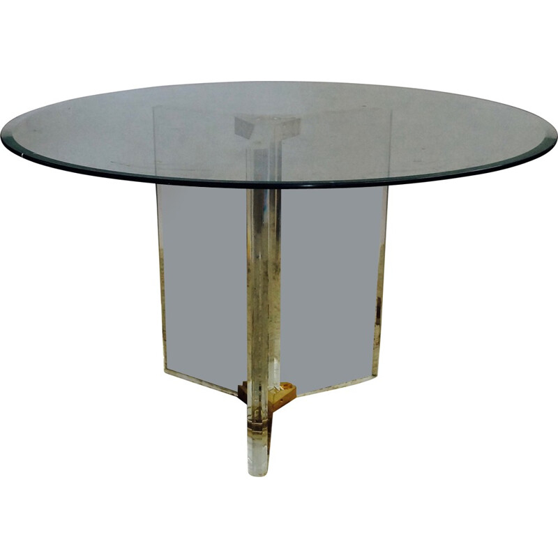 Roche Bobois dining table in plexiglas and brass - 1970s