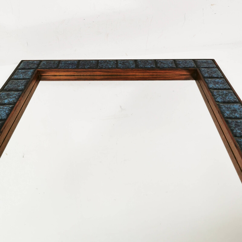 Vintage rosewood-ceramic wall mirror, Denmark 1960s