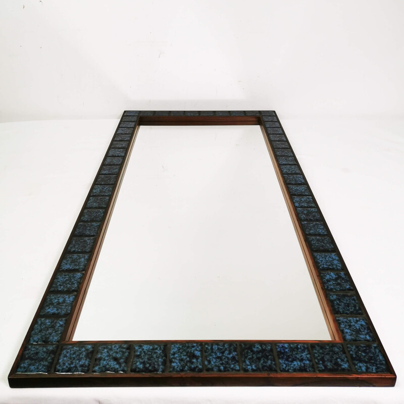 Vintage rosewood-ceramic wall mirror, Denmark 1960s