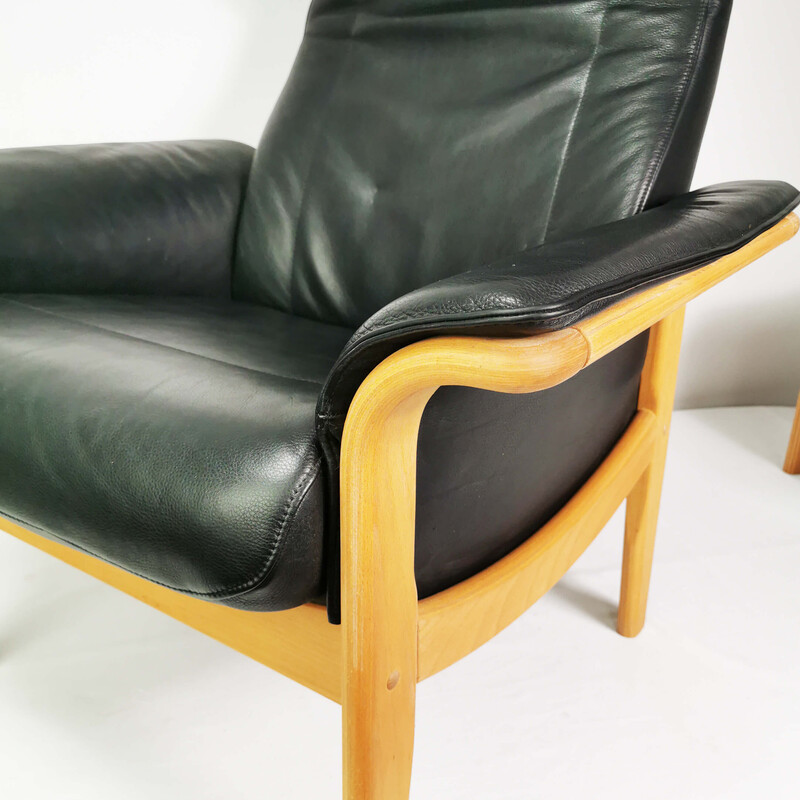 Fauteuil vintage en cuir avec repose-pieds, Danemark 1980