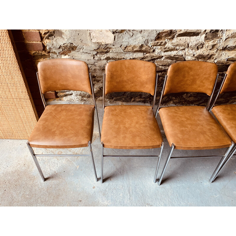 Conjunto de 6 cadeiras de couro castanho