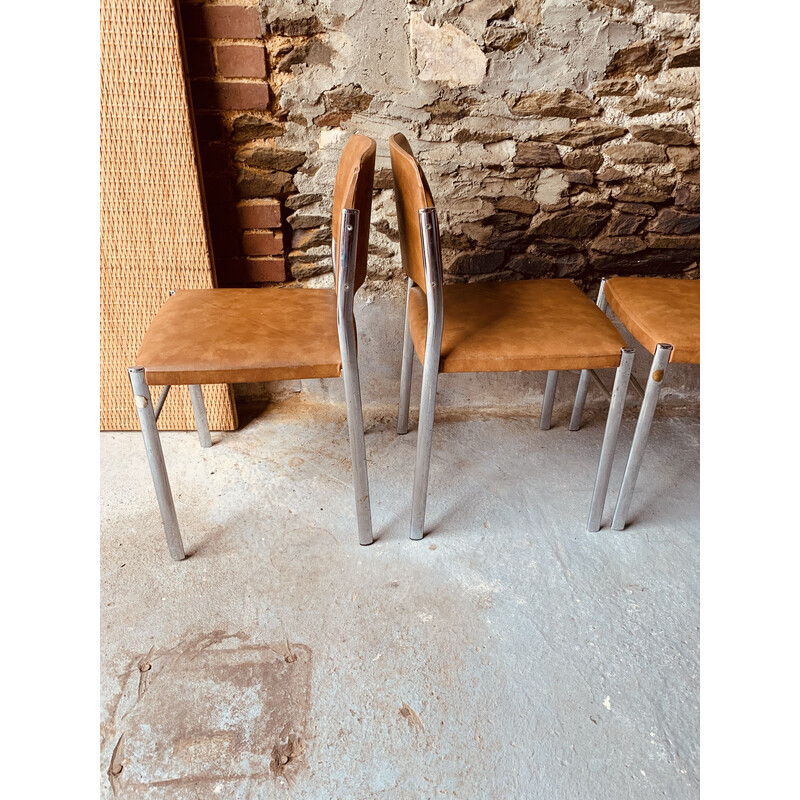 Set of 6 vintage chairs in brown leatherette