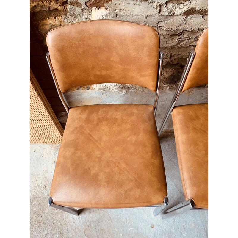 Conjunto de 6 cadeiras de couro castanho