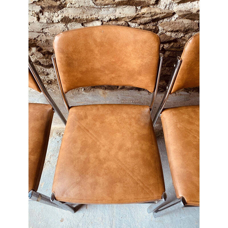 Set of 6 vintage chairs in brown leatherette