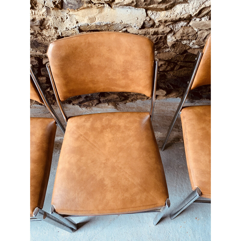 Set of 6 vintage chairs in brown leatherette