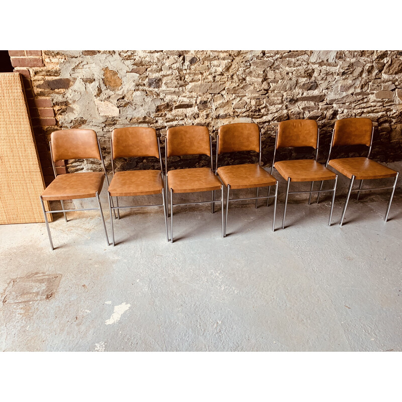 Set aus 6 braunen Vintage-Stühlen aus Kunstleder