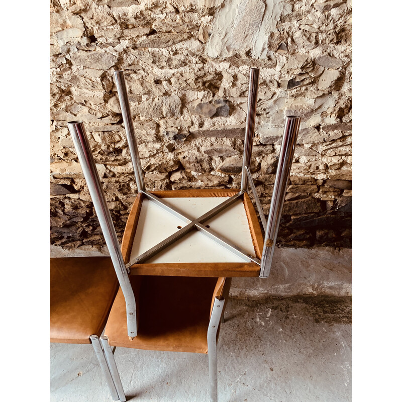 Set of 6 vintage chairs in brown leatherette