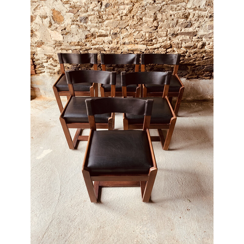 Set of 6 black vintage chairs by Gunther Hoffstead for Uniflex, 1960