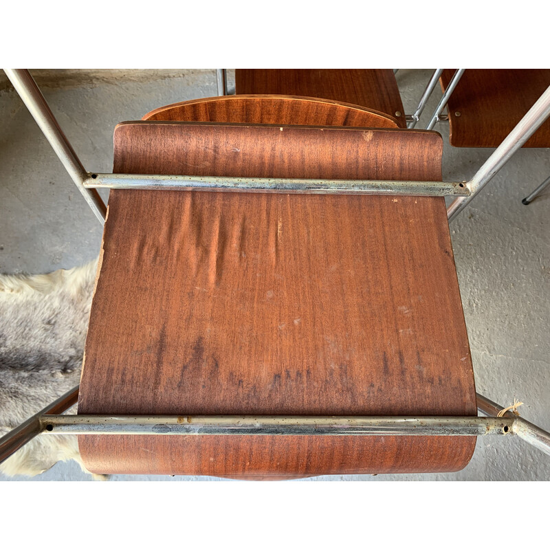 Set of 6 vintage wood and metal armchairs, 1960