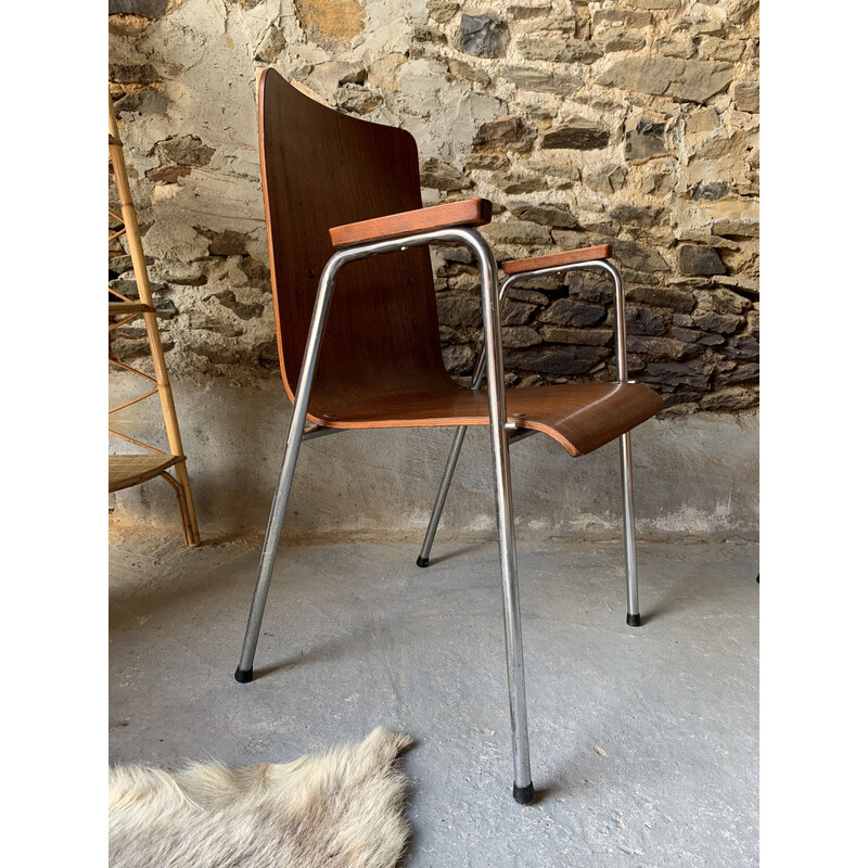 Set of 6 vintage wood and metal armchairs, 1960