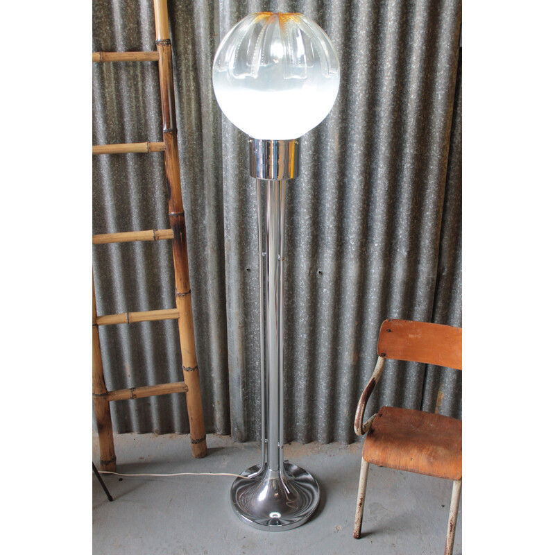 Lámpara de pie vintage cromada de cristal de Murano para Mazzega, 1970