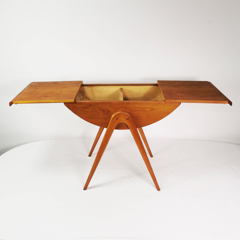 Table d'appoint pliante vintage en bois de hêtre, Allemagne 1960