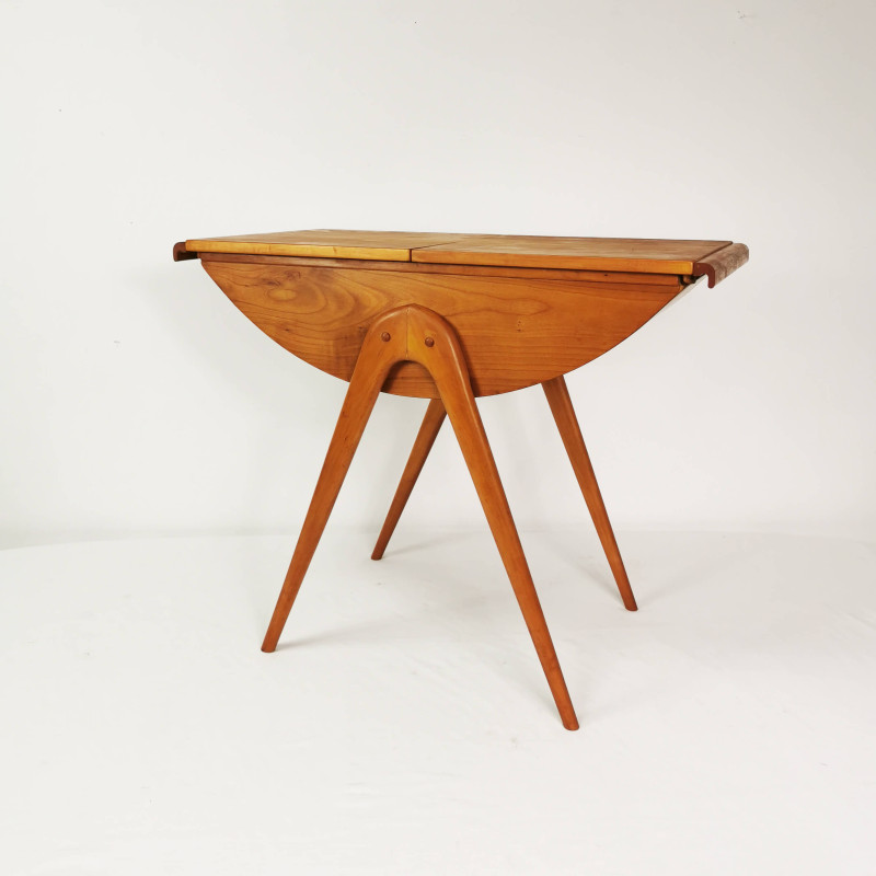 Mesa auxiliar plegable de madera de haya vintage, Alemania años 60