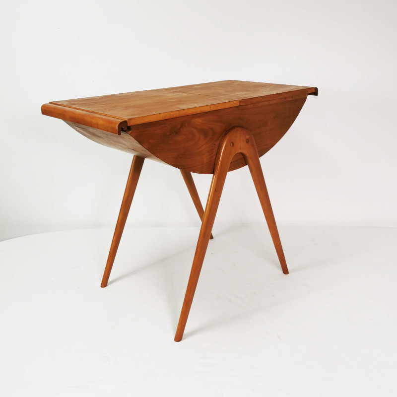 Vintage beech wood folding side table, Germany 1960s