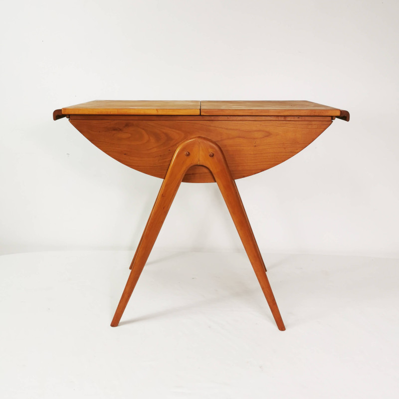 Table d'appoint pliante vintage en bois de hêtre, Allemagne 1960