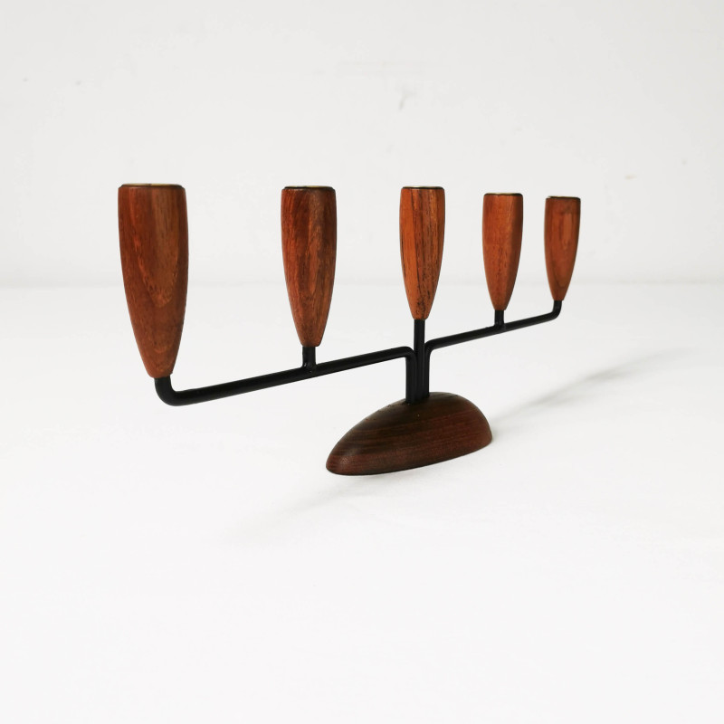 Vintage teak candlestick, Denmark 1960s