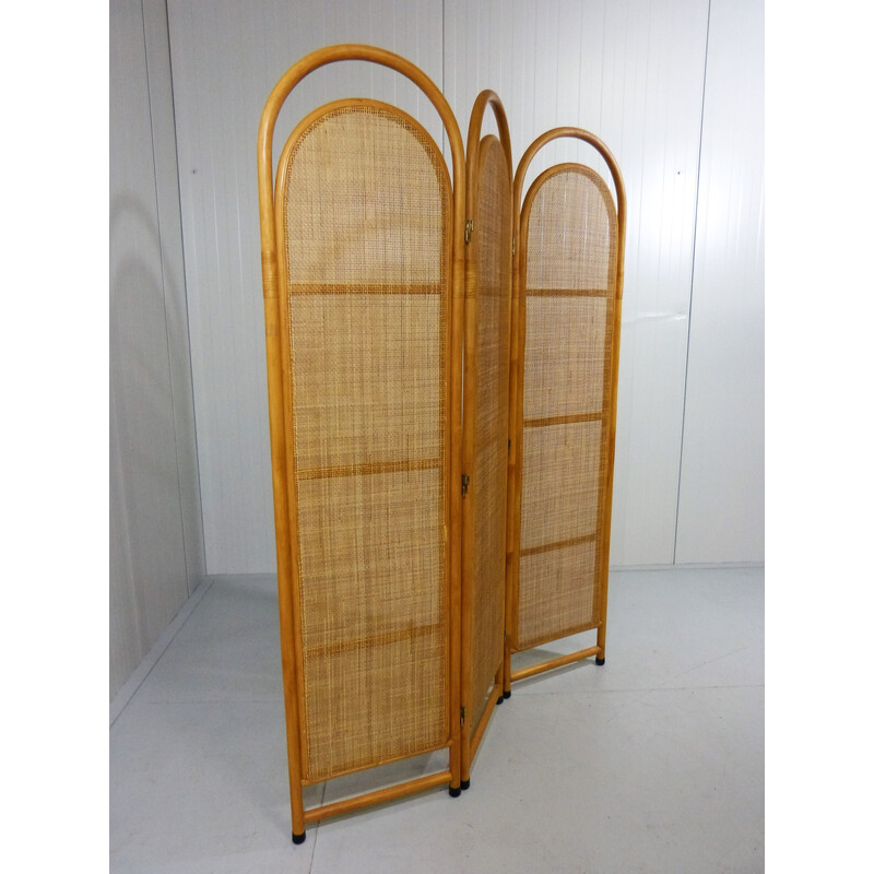 Vintage rattan and wicker folding screen, 1980s