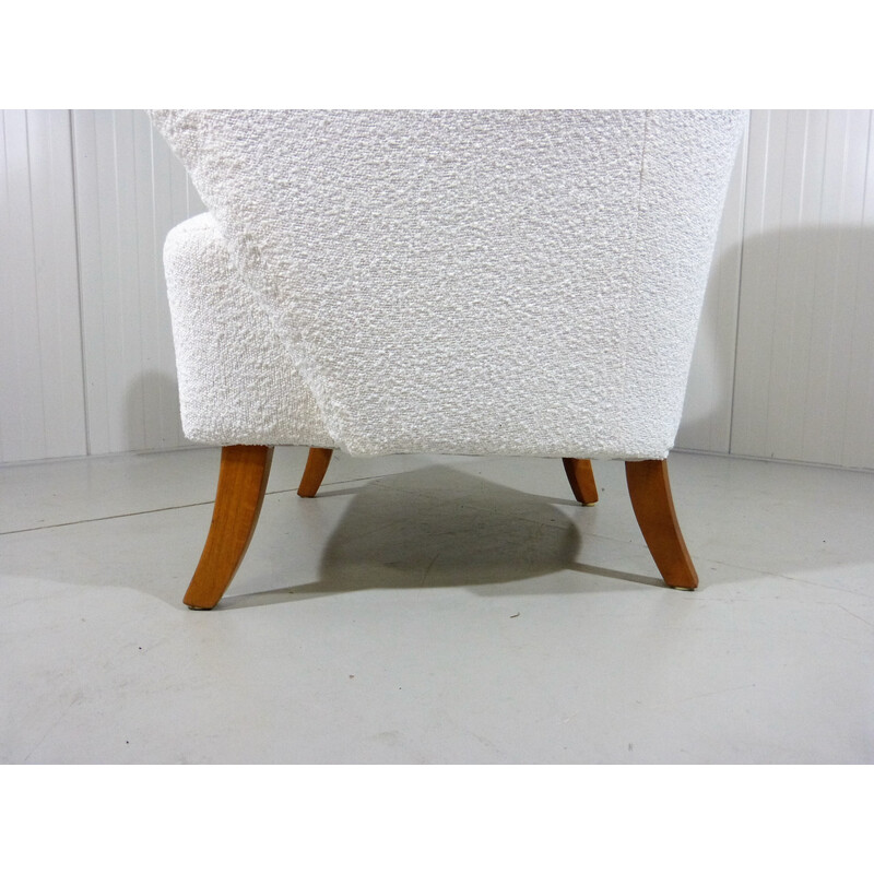 Vintage white boucle fabric armchair, Sweden 1950s