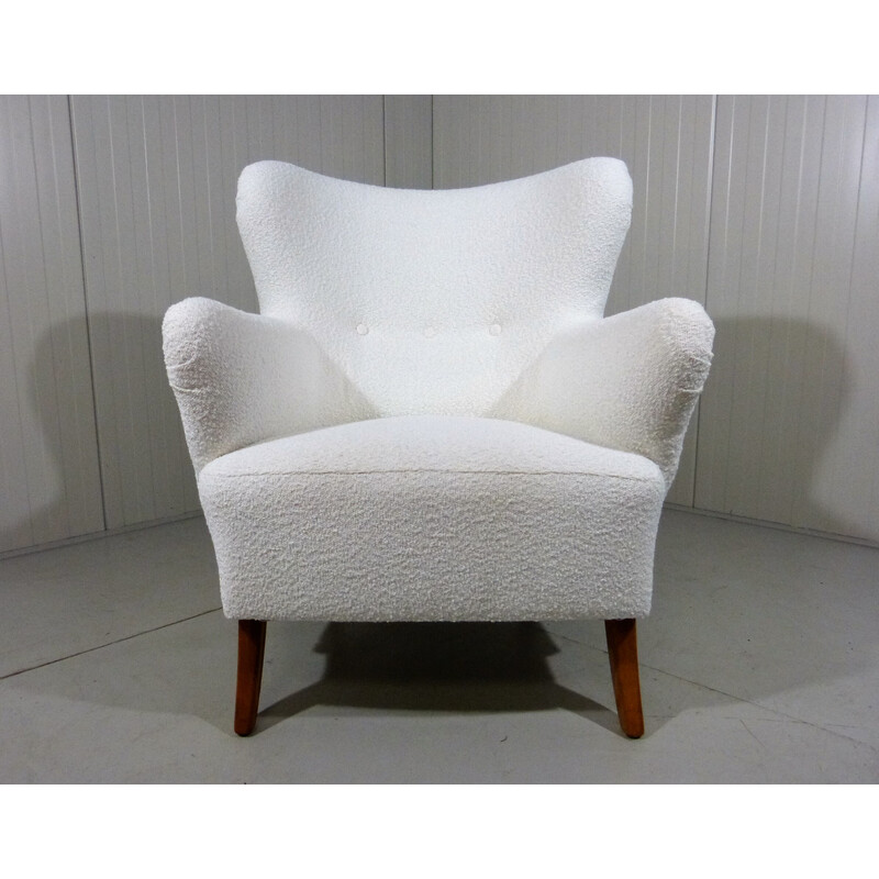 Vintage Sessel aus weißem Bouclé-Stoff, Schweden 1950er Jahre