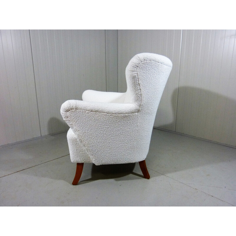 Vintage white boucle fabric armchair, Sweden 1950s