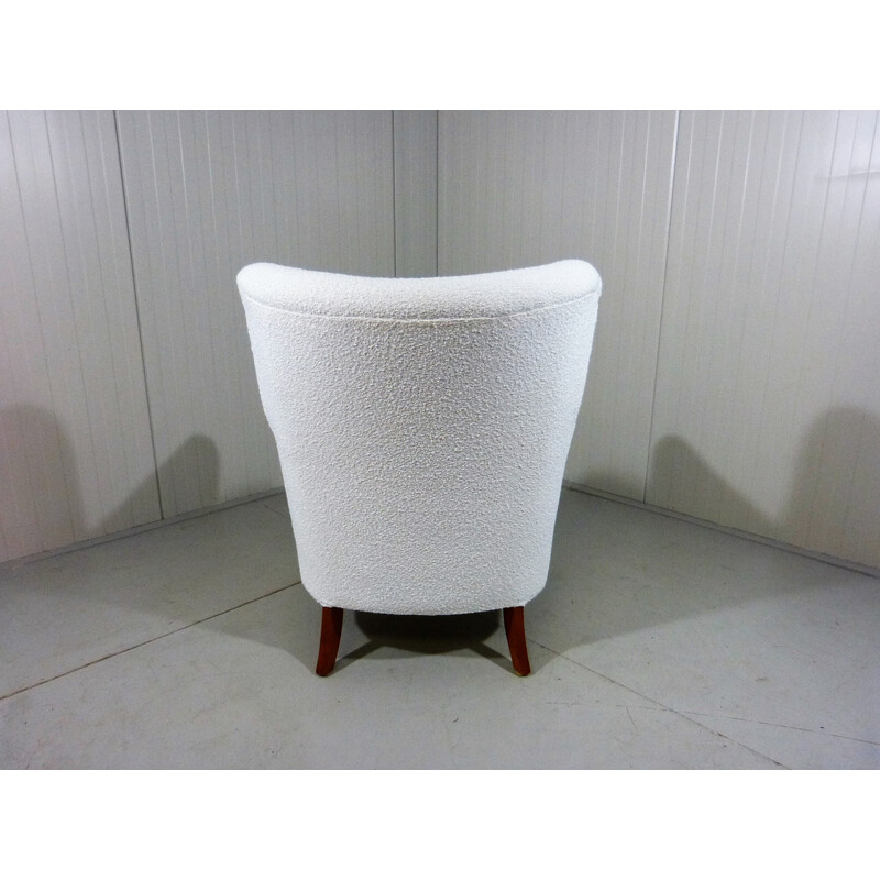 Vintage witte boucle stoffen fauteuil, Zweden 1950