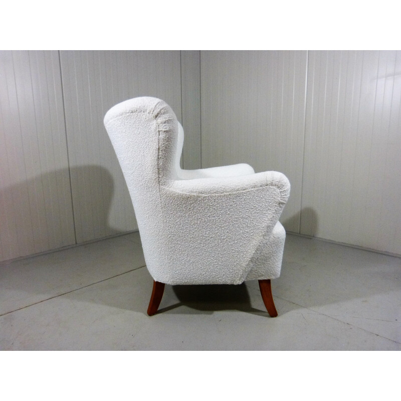 Vintage white boucle fabric armchair, Sweden 1950s