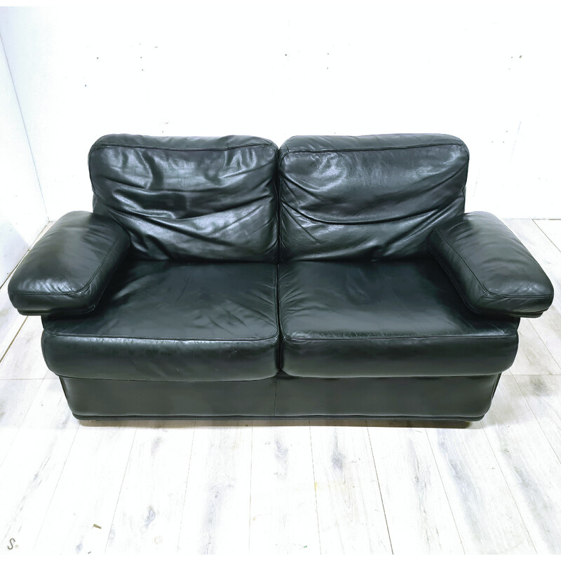 Vintage 2 seater leather sofa by Tito Agnoli for Poltrona Frau, Italy 1980s