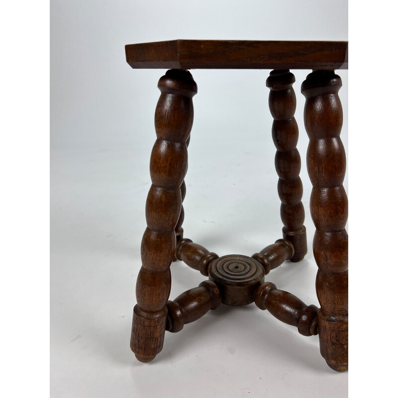 Vintage oakwood bubble leg stool, 1920s