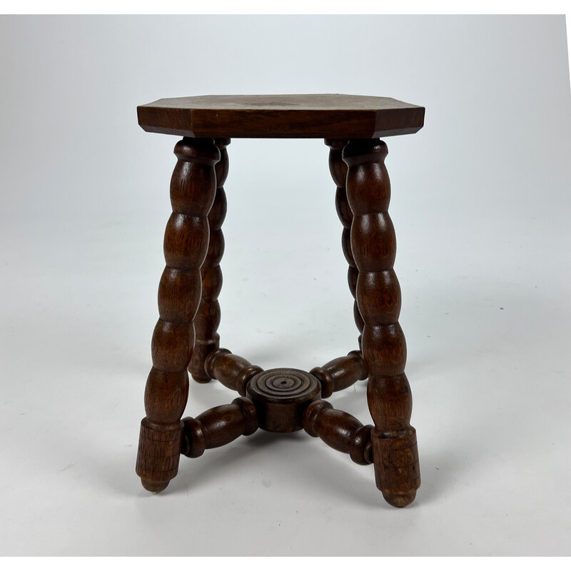 Vintage oakwood bubble leg stool, 1920s