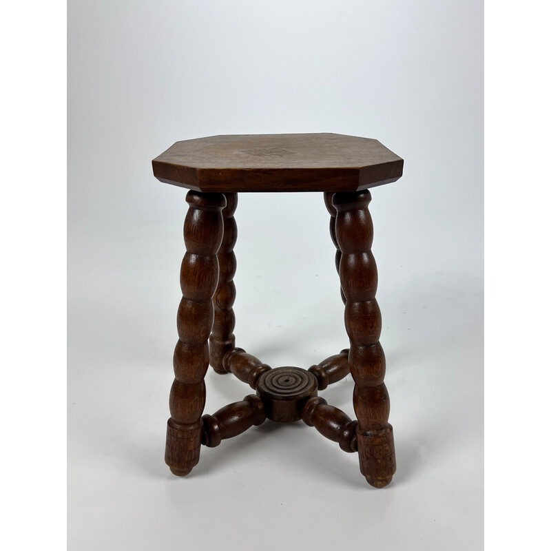 Tabouret vintage en chêne à pieds bulles, 1920