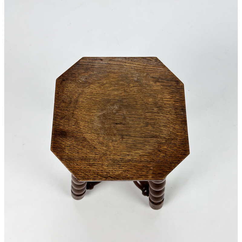 Vintage oakwood bubble leg stool, 1920s