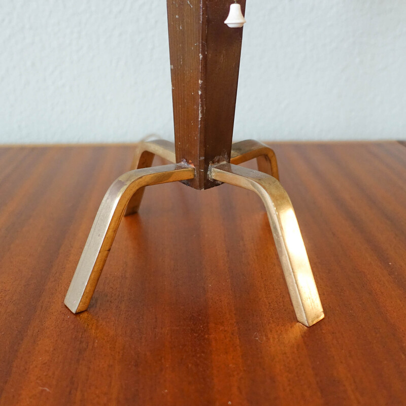 Mid-century Danish wood and brass tripod table lamp, 1950s