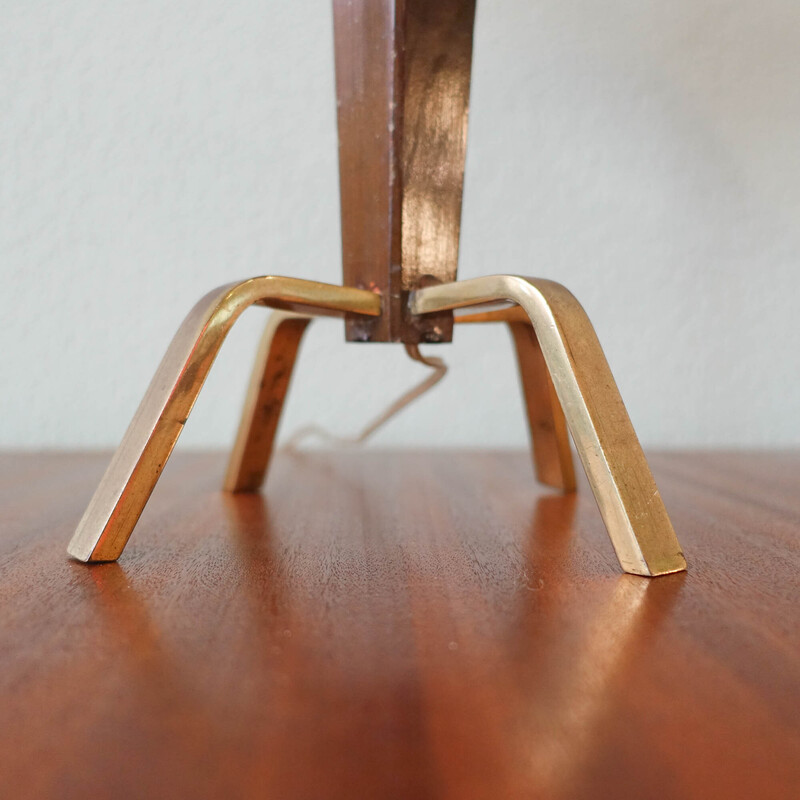 Candeeiro de mesa de madeira e tripé de latão dinamarquês de meados do século, anos 50