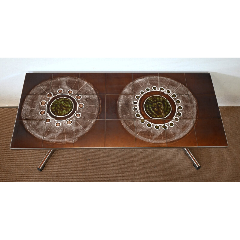 Vintage rectangular chrome and enamel coffee table, 1970