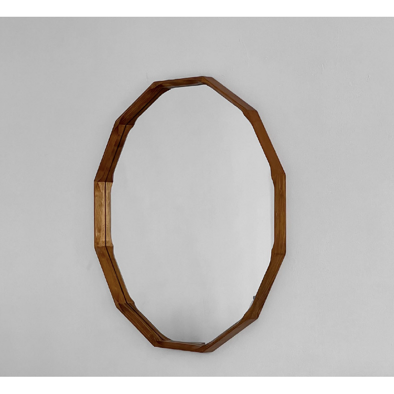 Miroir vintage de forme polygonale en pin, 1970