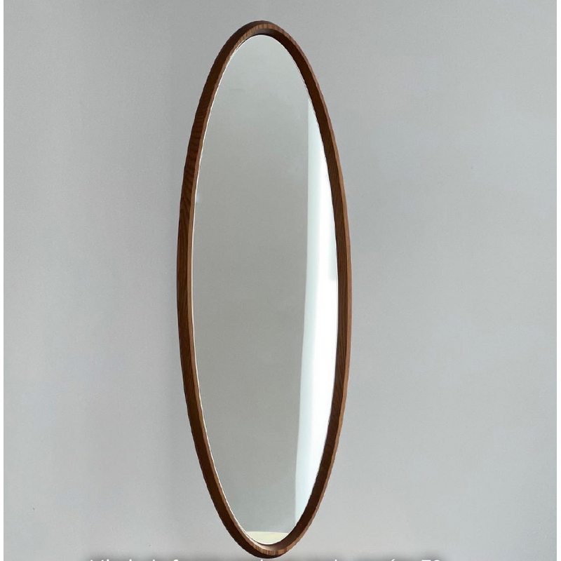 Vintage oval shaped teak mirror, 1970s
