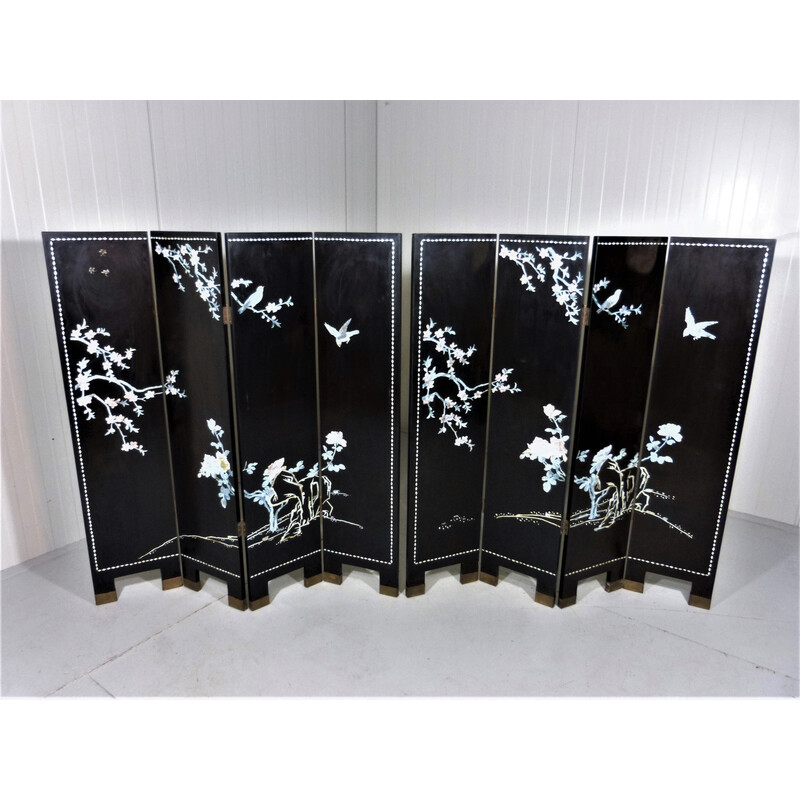 Vintage Asian lacquerware folding screen by Yangzhou, 1960s