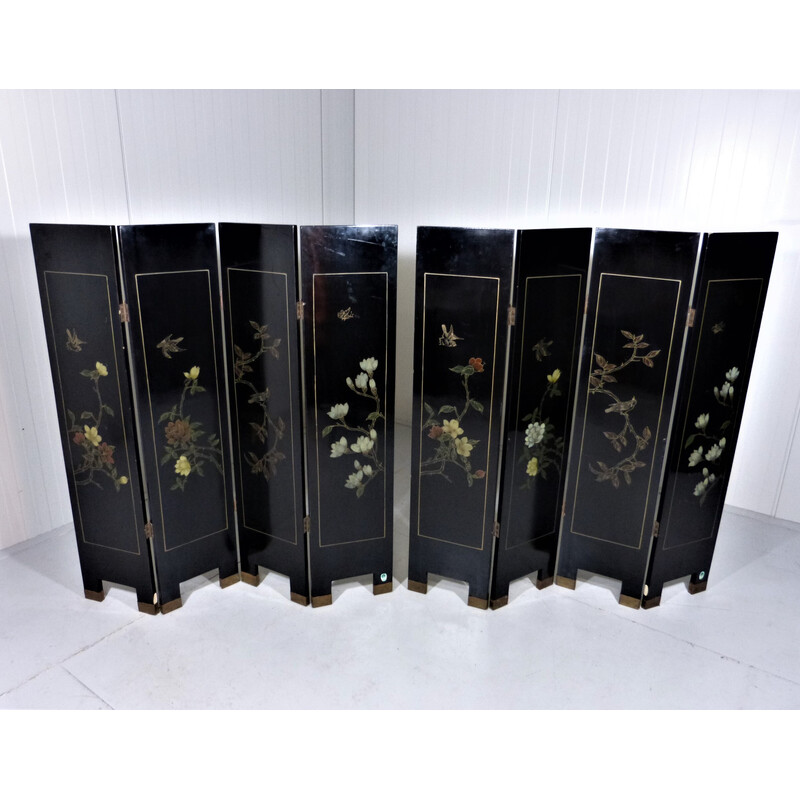 Vintage Asian lacquerware folding screen by Yangzhou, 1960s