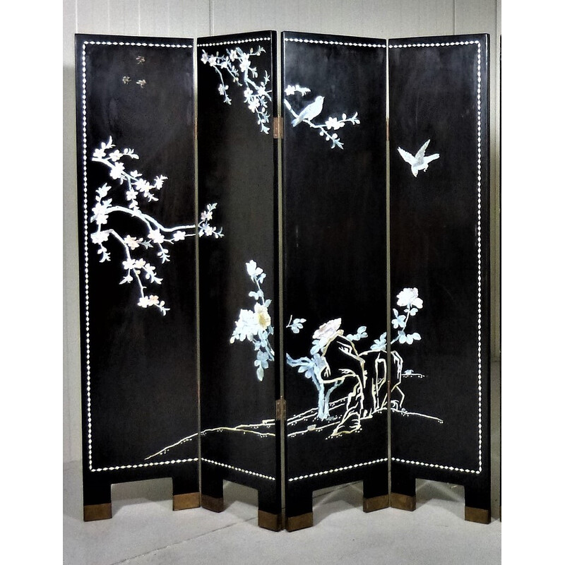 Vintage Asian lacquerware folding screen by Yangzhou, 1960s