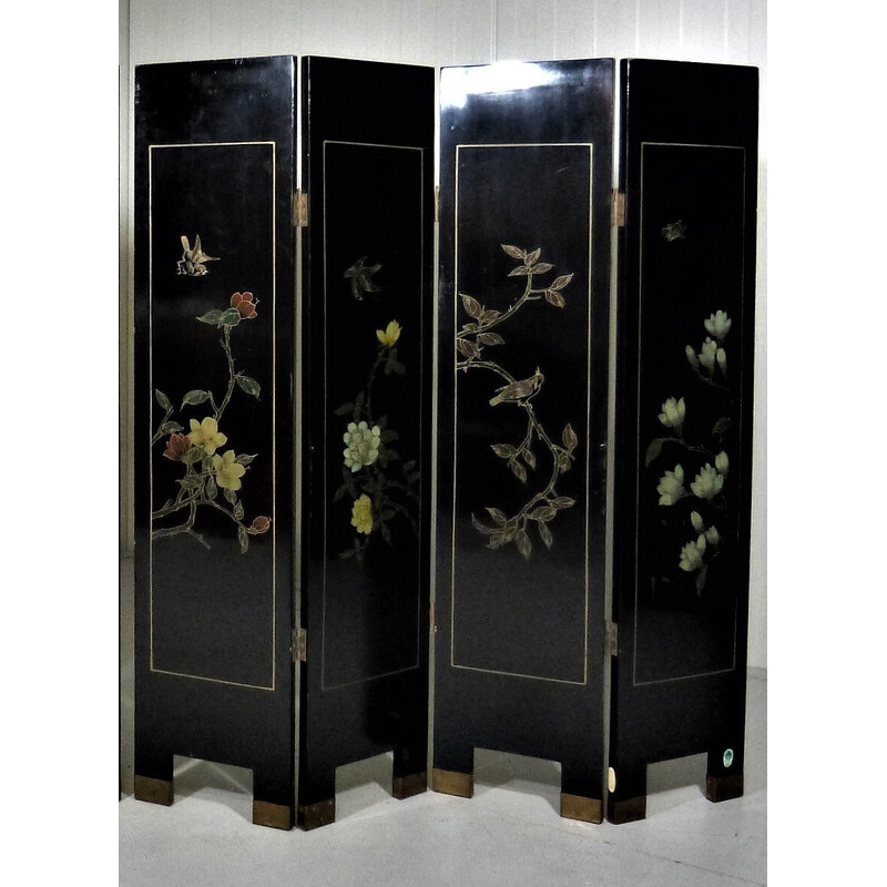 Vintage Asian lacquerware folding screen by Yangzhou, 1960s