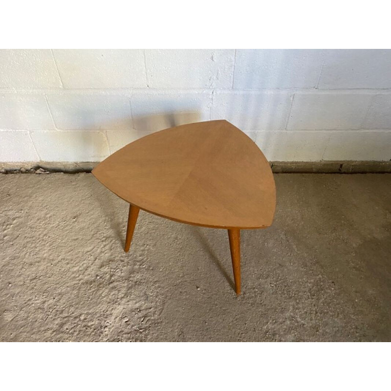 Vintage tripod coffee table in oakwood and oakwood veneer, 1950