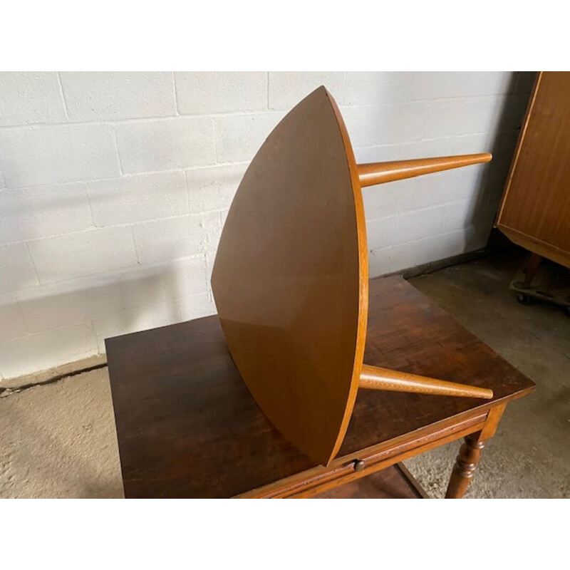 Vintage tripod coffee table in oakwood and oakwood veneer, 1950