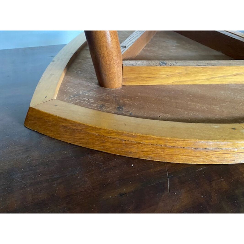 Vintage tripod coffee table in oakwood and oakwood veneer, 1950