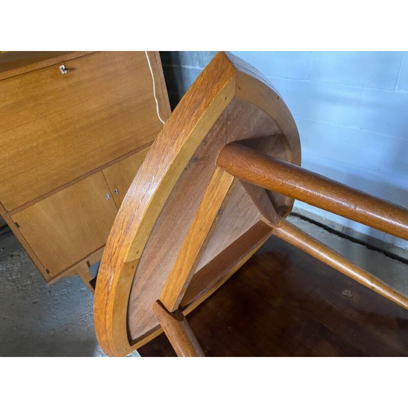 Vintage tripod coffee table in oakwood and oakwood veneer, 1950