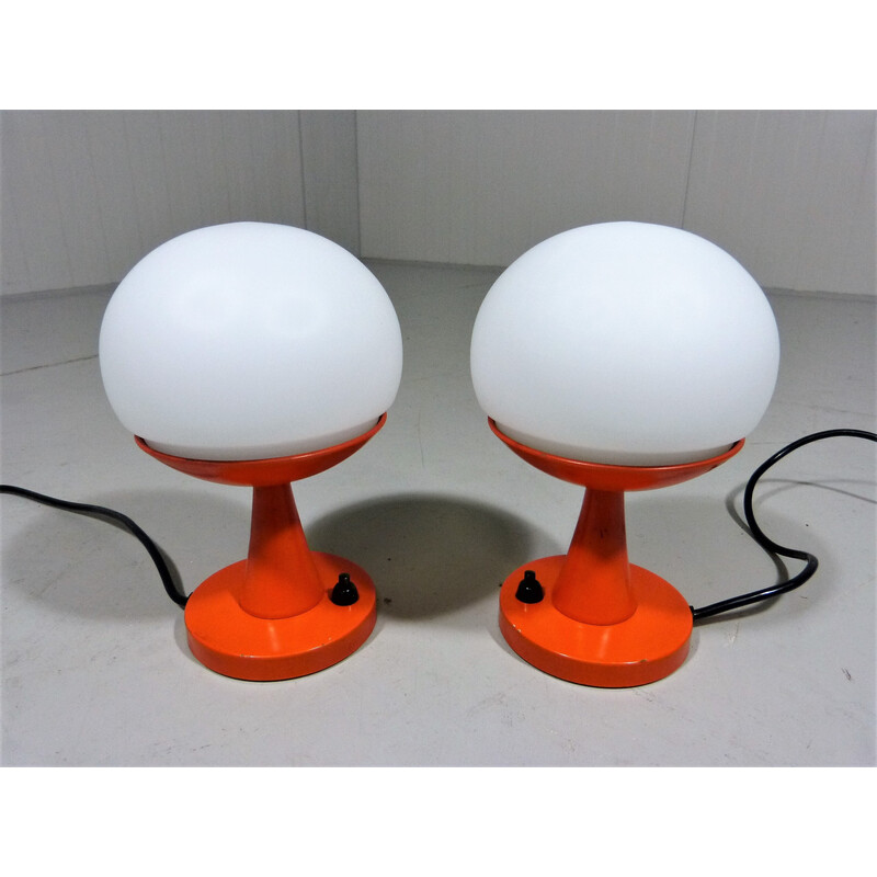 Pair of space age white glass table lamps, 1960s