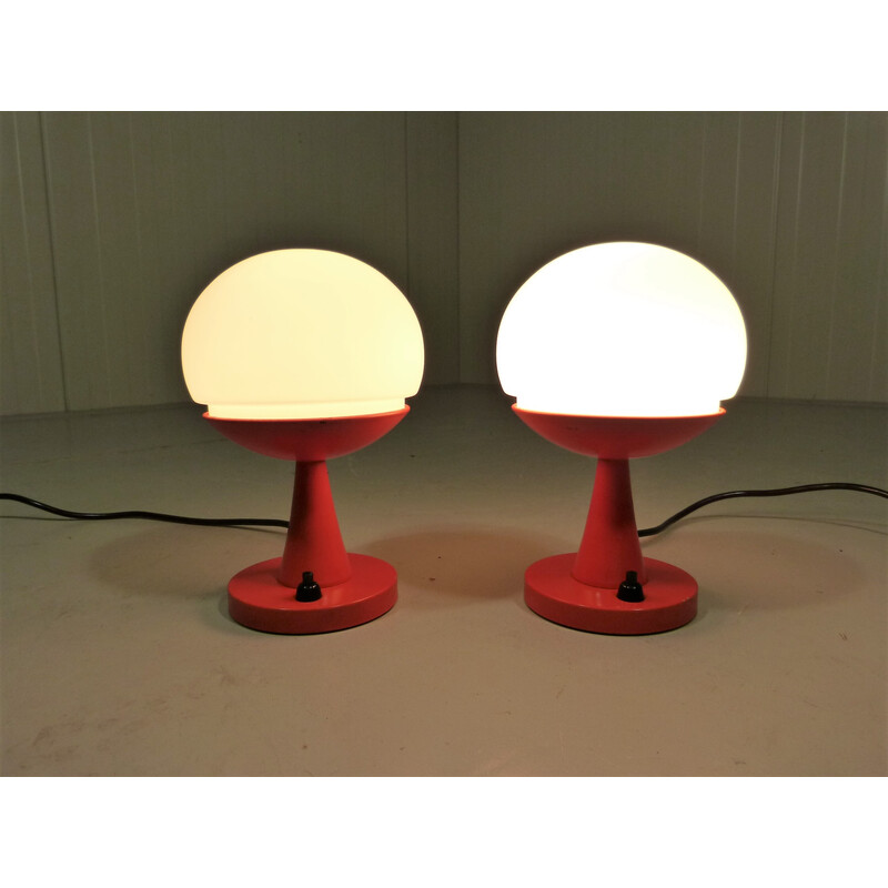 Paar space age witte glazen tafellampen, 1960