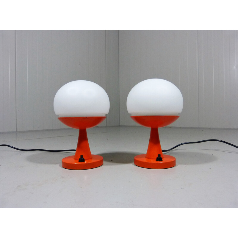 Pair of space age white glass table lamps, 1960s